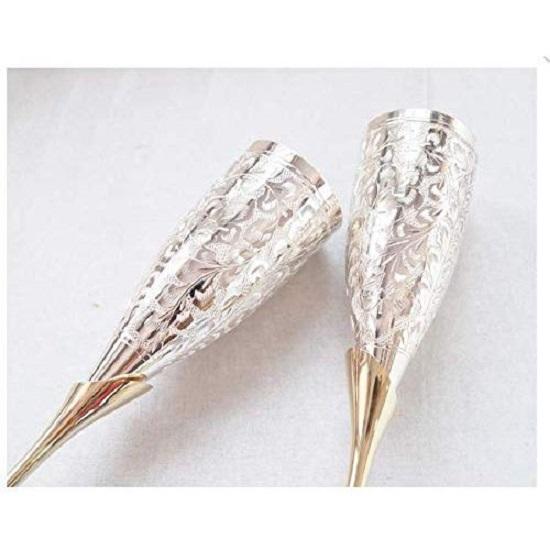 German Silver Wine Glass with Beautiful Velvet Box Packing and with Carry Bag (Set of 2 Pieces Glass / 28 Centimeters)
