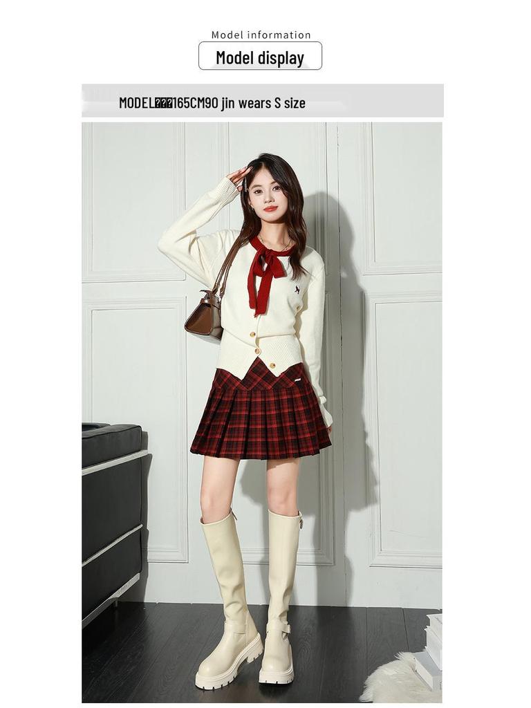 2025 College-Style Retro Pleated Wool Blend High-Waisted Midi Skirt - Slim and Visually Elongating