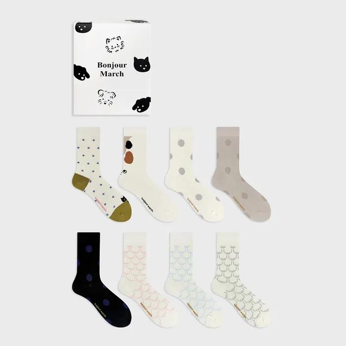 Ribbon dot cat socks 2set