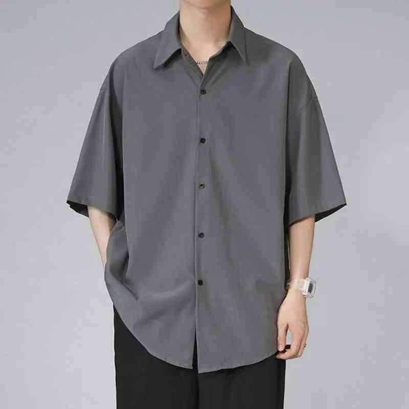 Men Vintage Loose Short Sleeve Casual Thin Solid Summer Shirt S