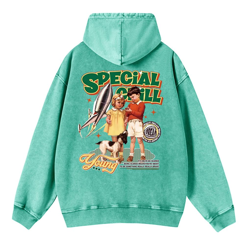 Cotton Womans Acid Wash Hoodies American Retro Comics Printing Streetwear Oversize Pocket Warm Pullovers Autumn Clothes