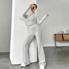 Women's Knitted Pullover Pants Two Pieces Set Slim Long Sleeved Mock Neck Top High Waist Wide Leg Pant Outfits