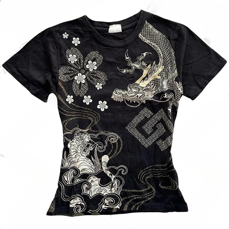 TrendHub Gothic Harajuku Y2K Women's Crop Top Casual Slim Fit Striped Lace Bow Button Design Short Sleeve T-Shirt Chic Trendy Streetwear