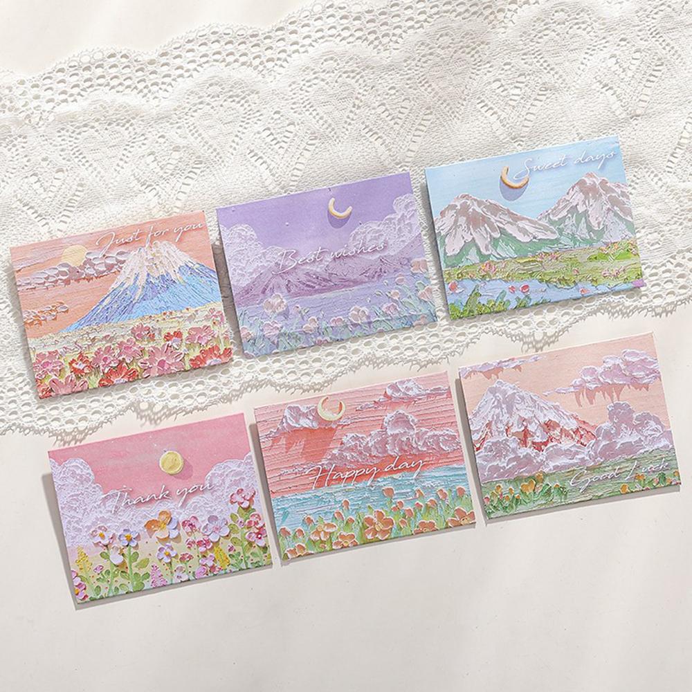 6pcs/Set Oil Painting Style Thank You Cards Folding Blessing Message Gift Art Postcards Set