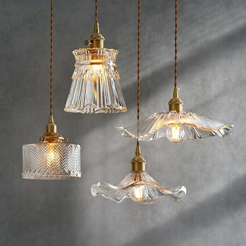 Vintage Ripples Glass Pendant Lamp Bedroom Dining Room Kitchen Retro Pendant Light Indoor Decor Hanging Light Ceiling Chandelier