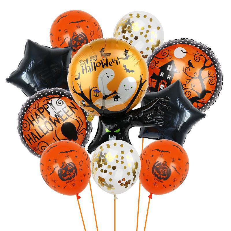 Halloween Pumpkin Cat Skull Ghost Aluminum Film Alien Latex Balloon Set Family Holiday Arrangement Gift