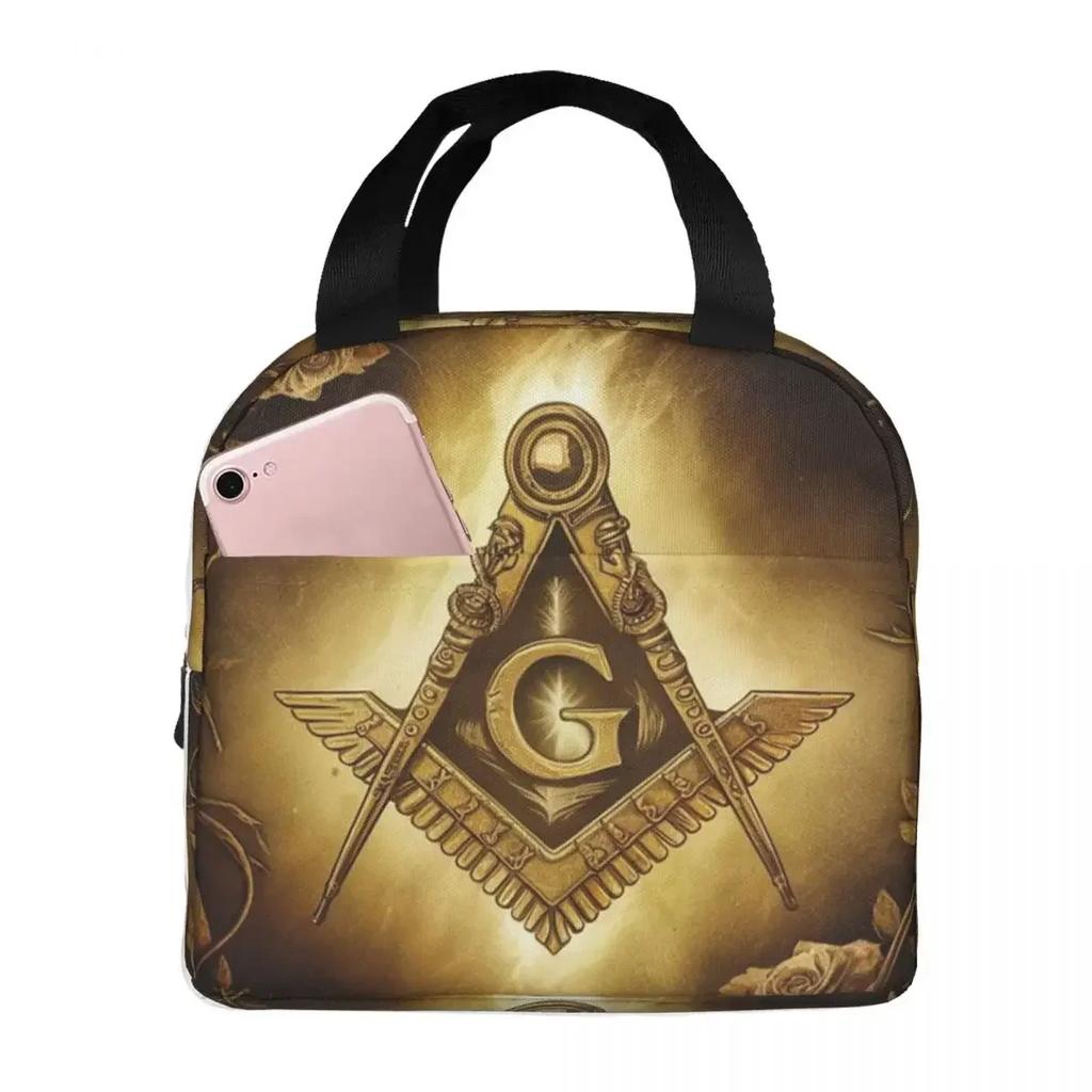 Masonic Mason Freemason Insulated Lunch Bag for Women Kids Portable Food Boxes Thermal Lunch Box Tote