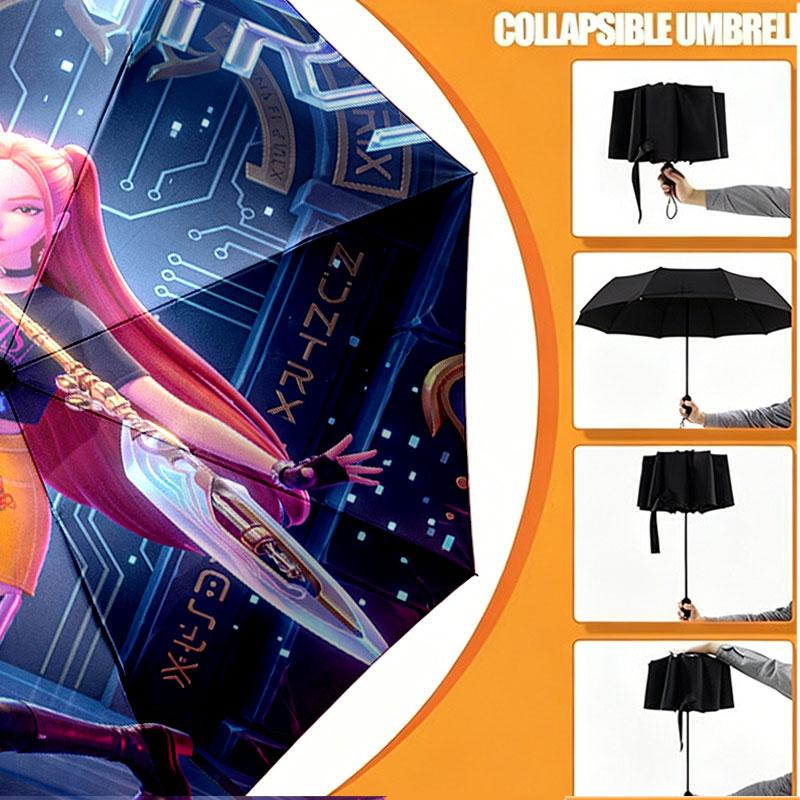 Custom Name Personalized Kpop Demon Hunter Print Umbrella, Auto Open Close, 8‑Rib Sturdy Frame, Commute Camping Hiking Use, Birthday Gift
