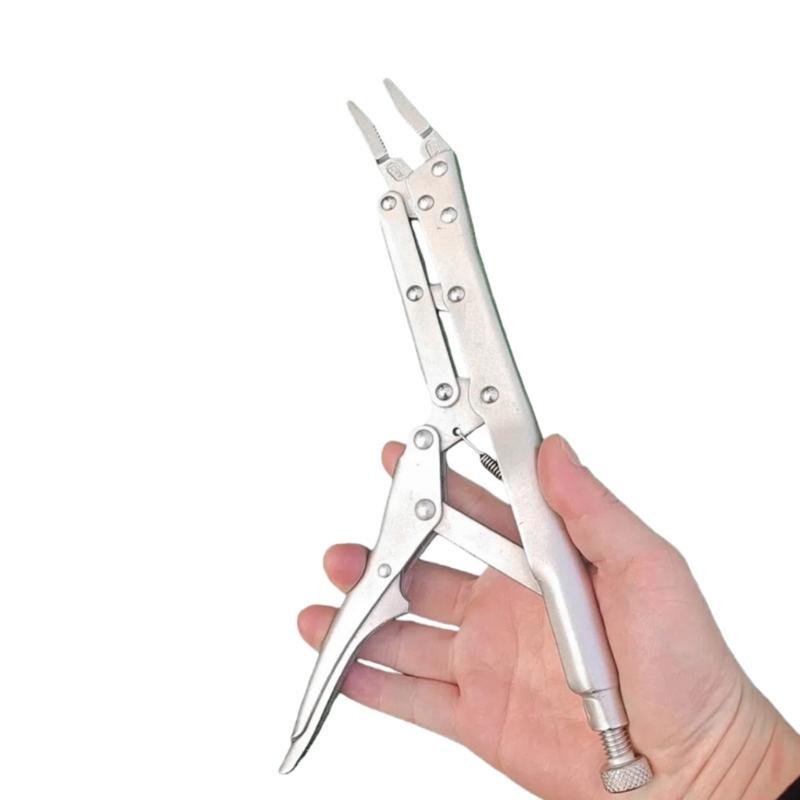 Steel Long Reach Pliers Set Comprising Needle Nose and Round Nose Types for Flexible Automotive Maintenance