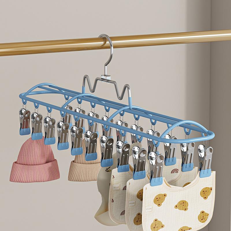 Stainless Steel 20-Clip Sock & Underwear Drying Rack – Windproof Balcony Clothes Hanger