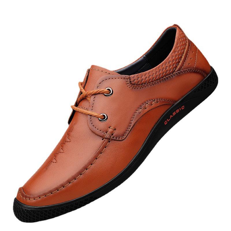 Men's Spring Lace-up Business Leather Shoes - Top Layer Cowhide, Trendy, Casual, Breathable Driving Shoes