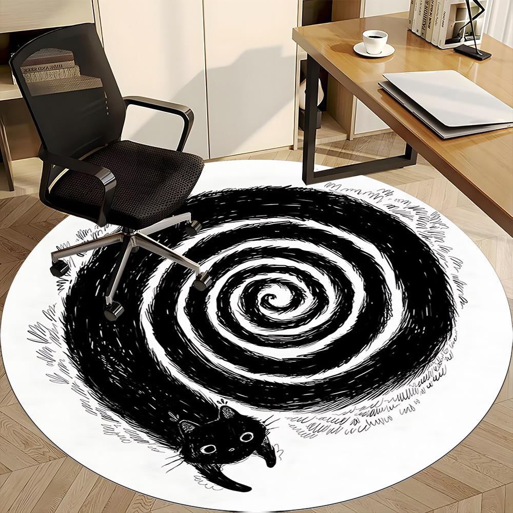 1pc Whirlpool Cat Office Round Area Rug, Indoor Mat Suitable ForOffice, Under Office Chairs Bedroom Living Room Home Decor, Room Deco q038