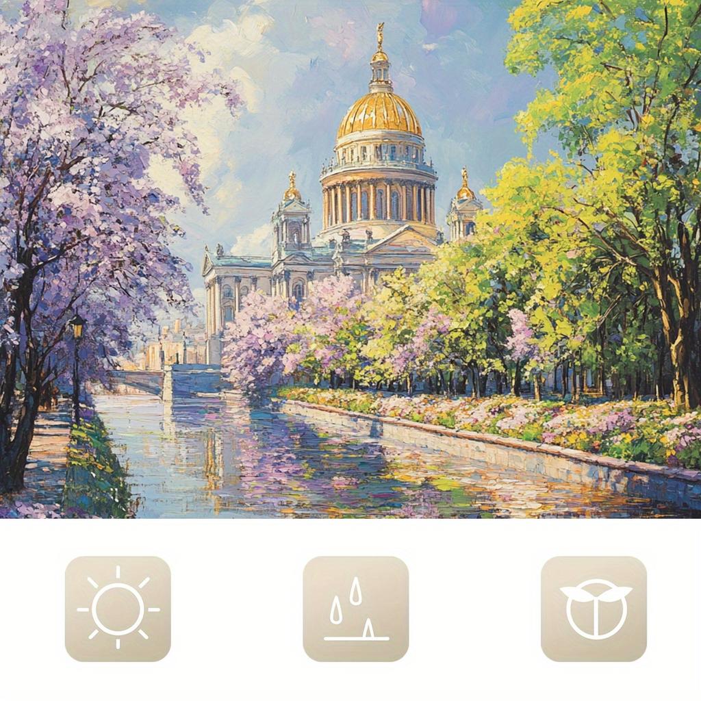 1Pc High Quality Polyester Shower Curtain - Fantasy Riverside Castle Scenery Digital Printing, Bathroom Shower Curtain Set