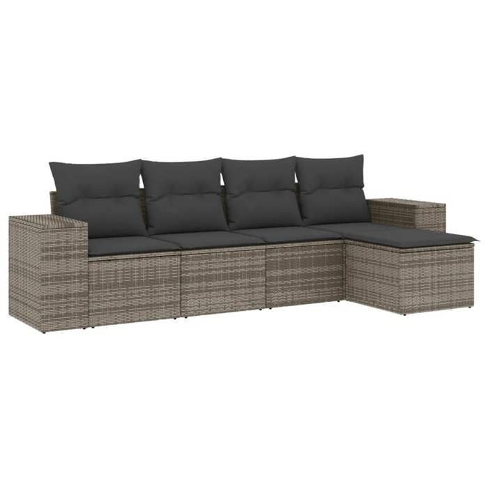 VidaXL Salon de Jardin avec Coussins 5 pcs, Canapés de Terrasse, Ensemble de Meubles de Patio, Mobilier d'Extérieur, Gris 3222489