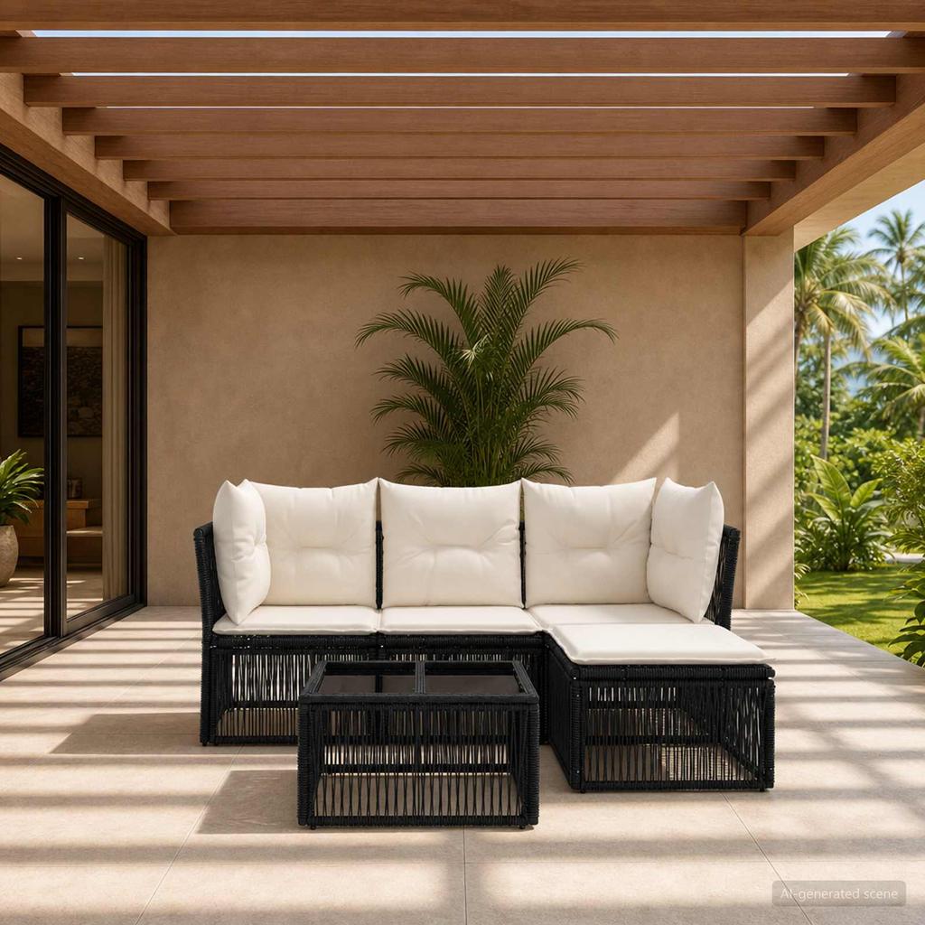 Garden Sofa Set 5 Pcs Black Poly Rattan