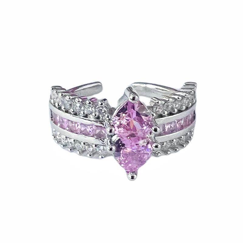 Sweet And Cool Wind Series Pink Zircon Colored Treasure Open Ring Light Luxury High Sense Personalized Flower Ring Woman