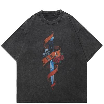 Streetwear Lustiges Grafik-T-Shirt Baumwolle gewaschenes schwarzes T-Shirt Unisex Tops Tees Sommer Kurzarm-T-Shirt