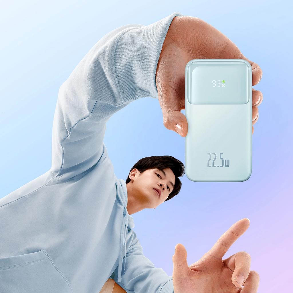 Powerbank Baseus Comet Series with Display 10000mAh 22.5W - Blue + USB-A To USB-C Cable 0.3M - White