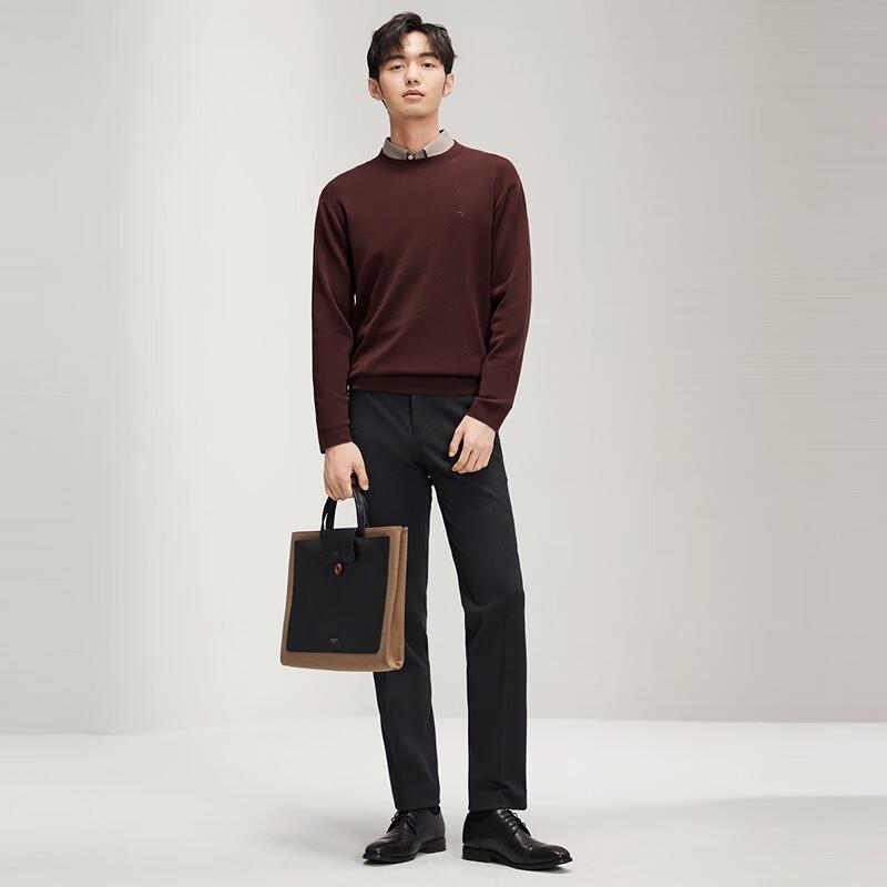 Septwolves Men's Jacquard Round Neck Wool Blend Sweater