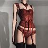 Sexy Gothic Lingerie Set Lace Bodysuit Women Underwear Bra with Gloves Wedding Mittens Tight Fitting