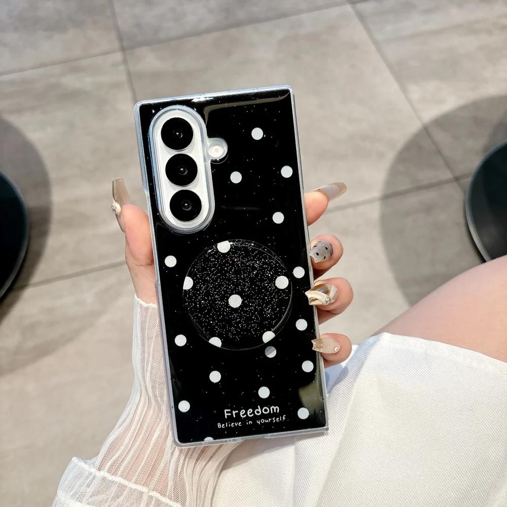 High-end Mode Svart Prickig Epoxi Telefonfodral för Samsung Galaxy Z Fold 7 6 5 4 Vikbart Ställ Fäste Stötsäkert Mjukt Skal