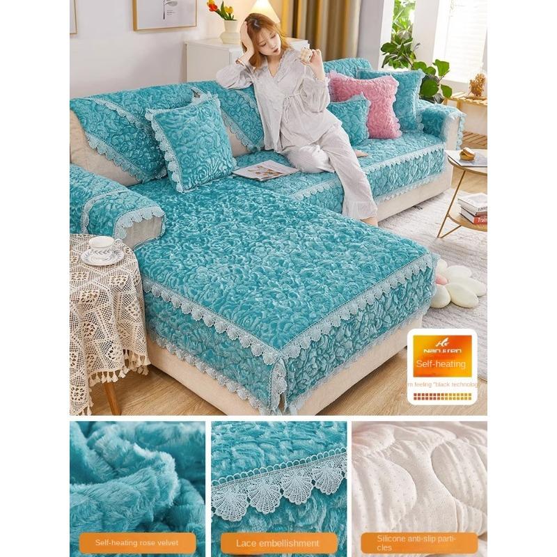 Rose Velvet Sofa Cushion Winter Sofa Cover Cover New Plush Cloth Towel.