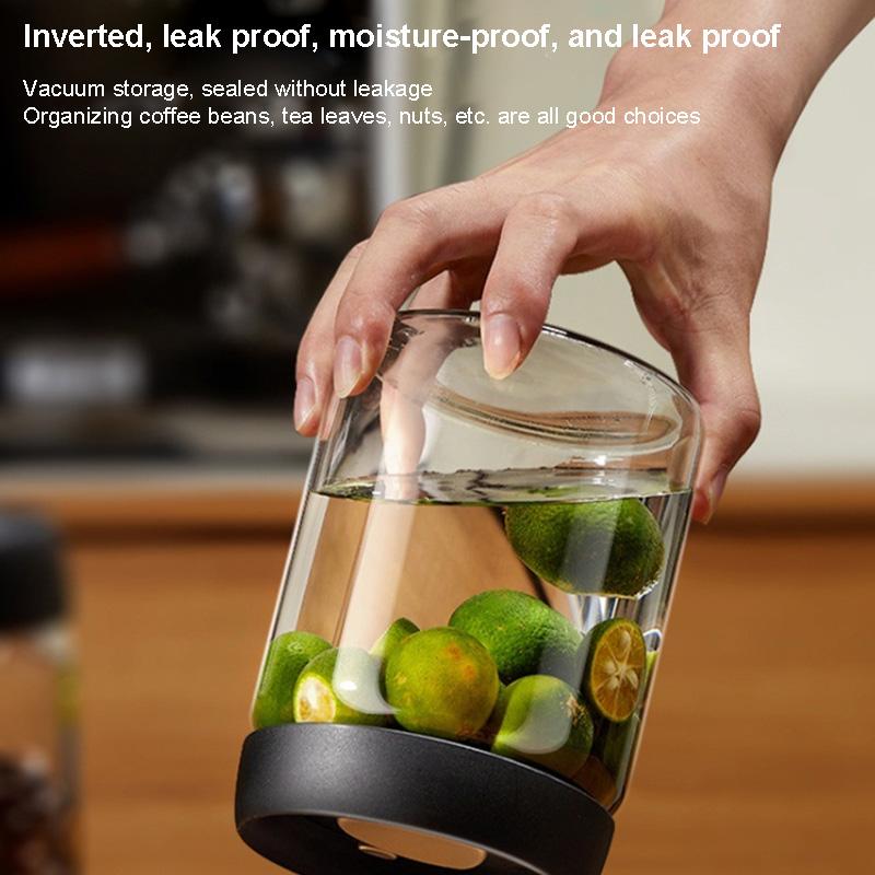 Kaffebønner Vakuumforseglet tank Gjennomsiktig glass Matoppbevaringskrukker Husholdningsfuktighetssikker luftavtrekk Lufttett beholder