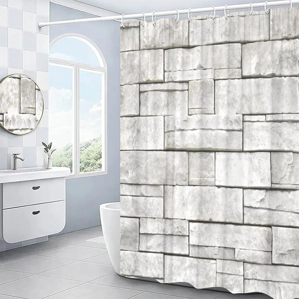 

3D Каменная стена Занавеска для душа Винтажная Старая Занавеска для ванной комнаты Рустикальный Сельский Декор для ванной комнаты с крючками Полиэстеровая ткань Моющаяся ткань 90x180cm-35x70in