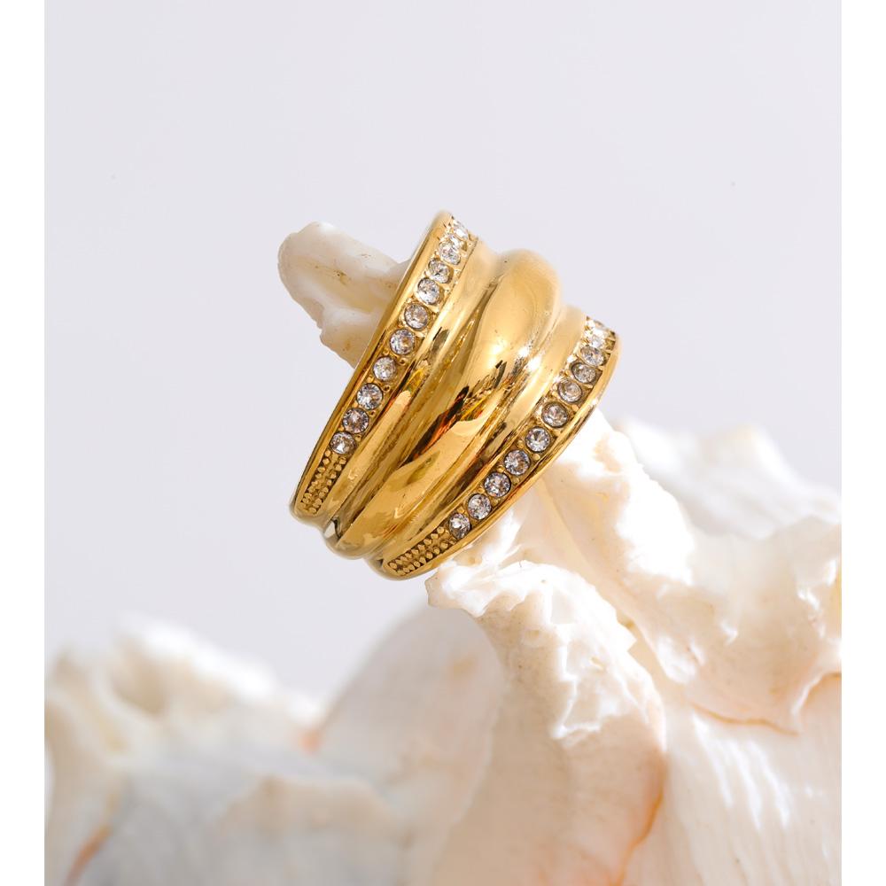 Eetit Size 6789 Stainless Steel Cubic Zirconia Wide Ring 16K & Platinum Color PVD Plated High Quality Popular Finger Jewelry