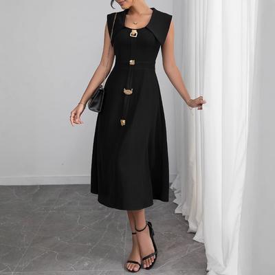 Kadın Fransız Olgun Elbise, Seksi Kolsuz Dokuma A-kesim Elbise