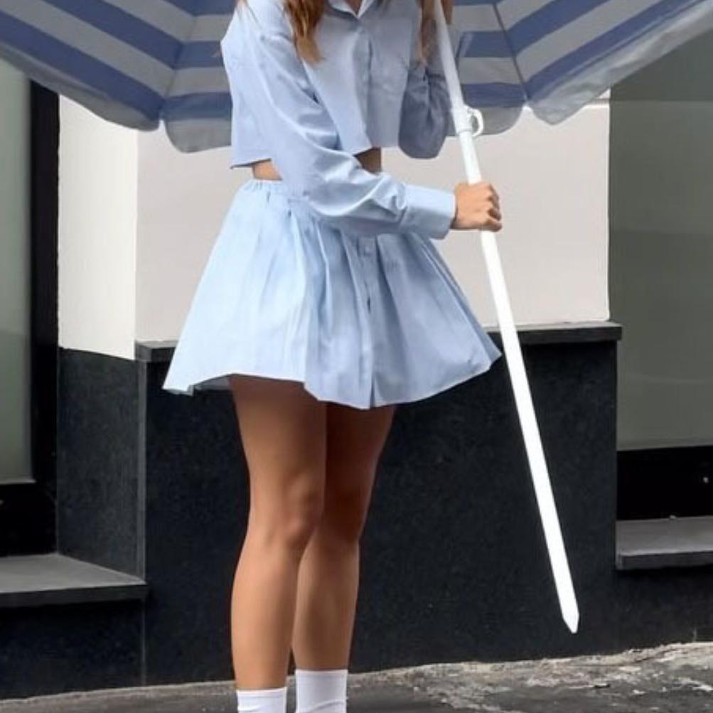 Striped Long Sleeve Shirt Women's Tennis Set Fashion Casual Elastic Waist Pleated Skirt Two-Piece Set