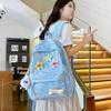 Autumn New Simple Lightweight Student Backpack Junior/high School Girl Schoolbag Cute Sweet Embroidery Striped Travel Book Bags with Cartoon Pendant