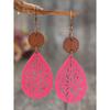 1 Paio Orecchini Pendenti Bohemien Vintage Intagliati a Intarsio in Pelle e Fetta di Legno per Donna