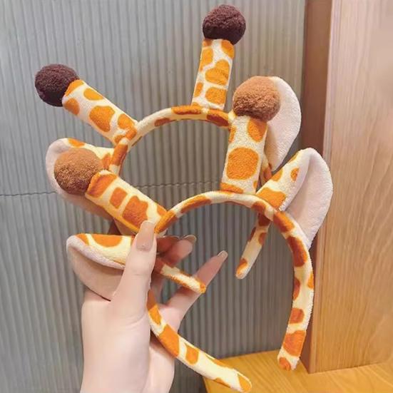 Headband Anti-Slip Soft Plush Fabric Cartoon Sika Deer 3D Ears Design Headband Face Washing Makeup Hair Hoop Hair Accessory