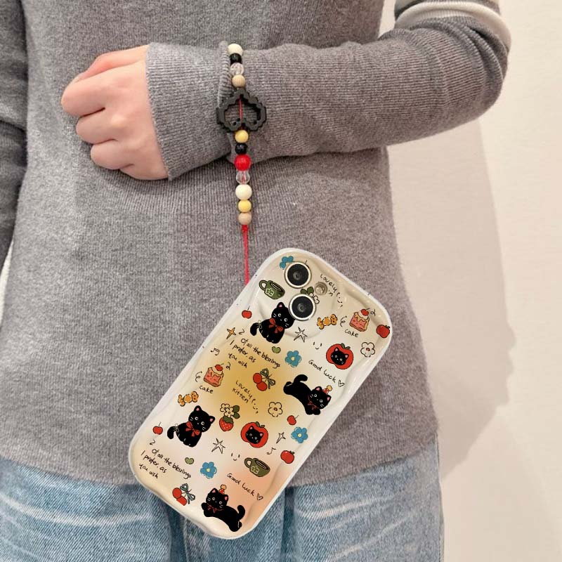 Cute Black Cat Hang Chain Case For Google Pixel 8a 7a 7 8 10 Pro 9 XL Soft Y2K Silicone Cover