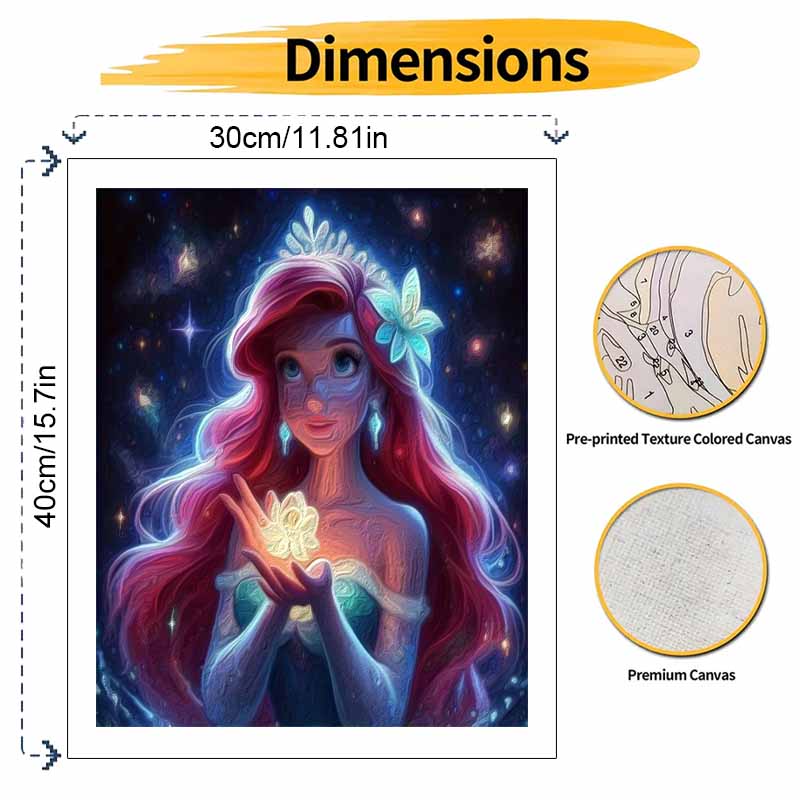 Disney Princess Art Painting Kit Oil Paint Dots Home Wall Decor Sparkle Ariel Flower Glitter