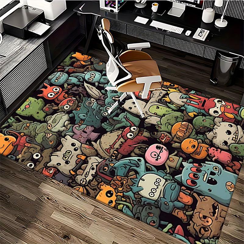 1pc Anime Cartoon Design Office Chair Mat - Cute Monsters and Creatures Decorative Rug for Home, Office, Living Room, Bedroom, Game Room - Non-Slip Ca