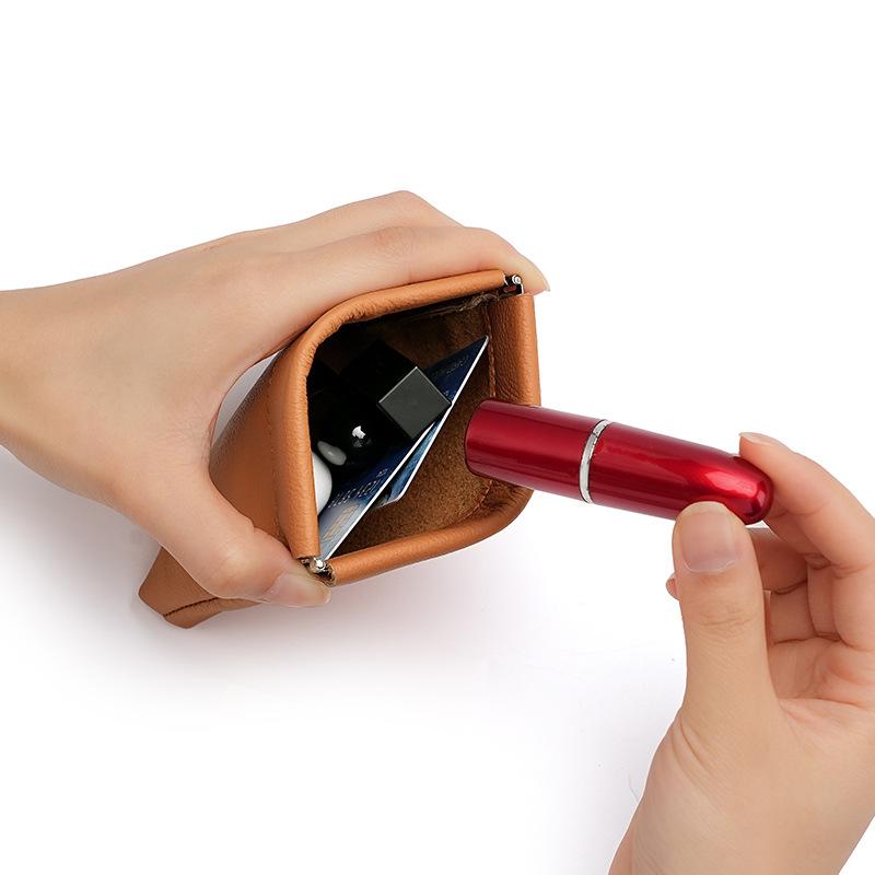 Münzbörse aus Rindsleder mit Lychee-Maserung mit automatischem Verschluss – Tragbares Aufbewahrungstäschchen für kabellose Ohrhörer