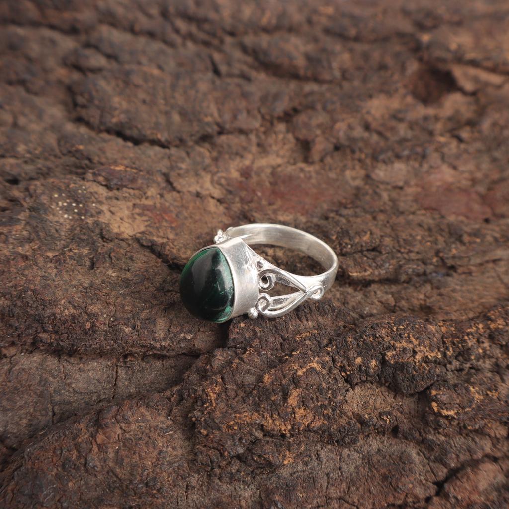Pear Natural Malachite 925 Silver Artisan Statement Engagement Gift Ring Jewelry RR-46-27