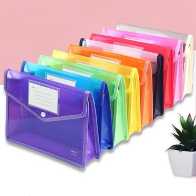 A4 Colorful File Folder with Label Pocket Horizontal Snap Button Portable Examination Paper Document File Organizer Bag School Supplies