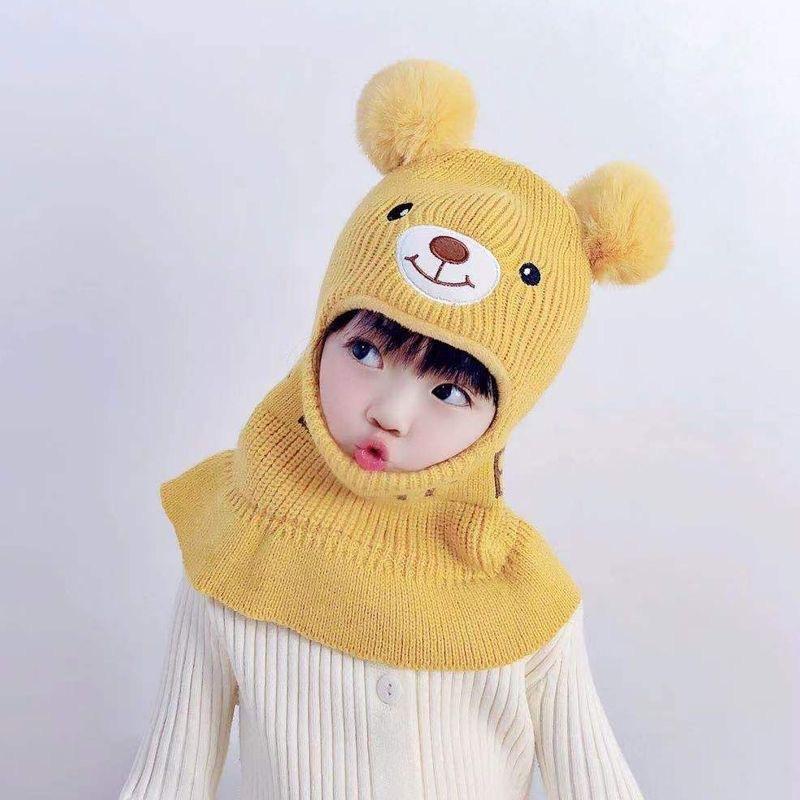 Children's Hats, Masks, Scarves, Integrated Boys and Girls Cotton Hats, Winter Piled Thickened Warm Wool Hats, Knitted Hats