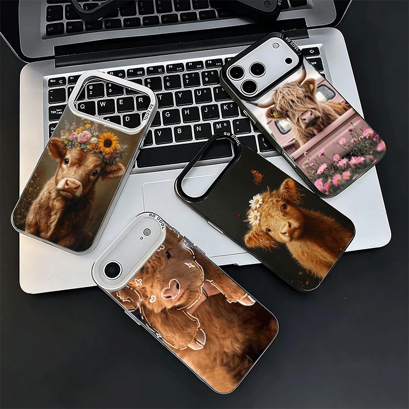 Cute Highland Cow Shockproof Phone Case for iPhone 17 Air 16 16E 15 Pro Max 14 Plus 13 Mini 12 Back Cover Anti Fall Fundas