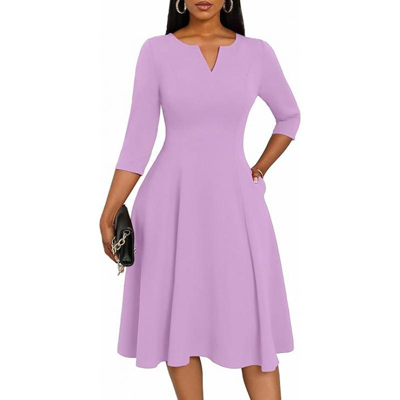 Medium and long dress, font slim fit, horn dress, seven-quarter sleeve wedding guest work dress