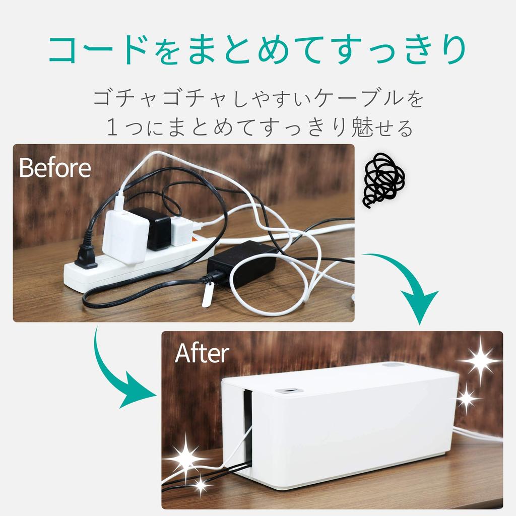 ELECOM Kabelspeicherbox mit 6 Steckdosenleiste, weiße Steckdosen, EKC-BOX001WH
