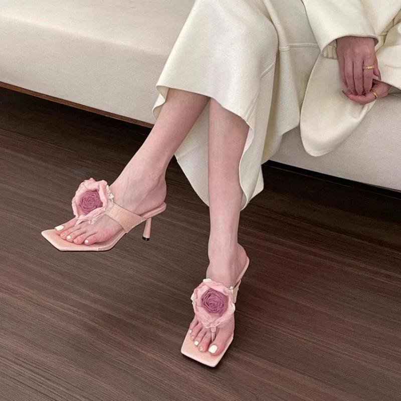 2025 High heels Summer Flip Flops Open Toe Flowers Bohemian S For  Sandals Leather Sandals Woman New