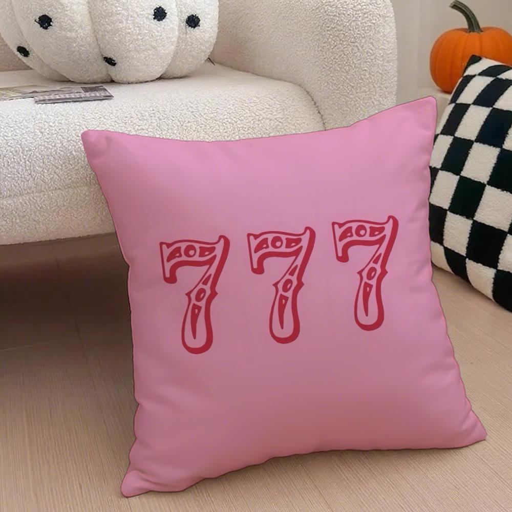 Pink Lucky Number 7 Cushion Cover Throw Pillow Cover Hidden Button Durable Polyester Chair Cushion