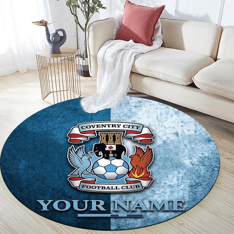 Custom Name Coventry City F.C Round Area Rug,Carpet Rug for Living Room Bedroom Sofa Playroom Decor,Non-slip Floor Mat