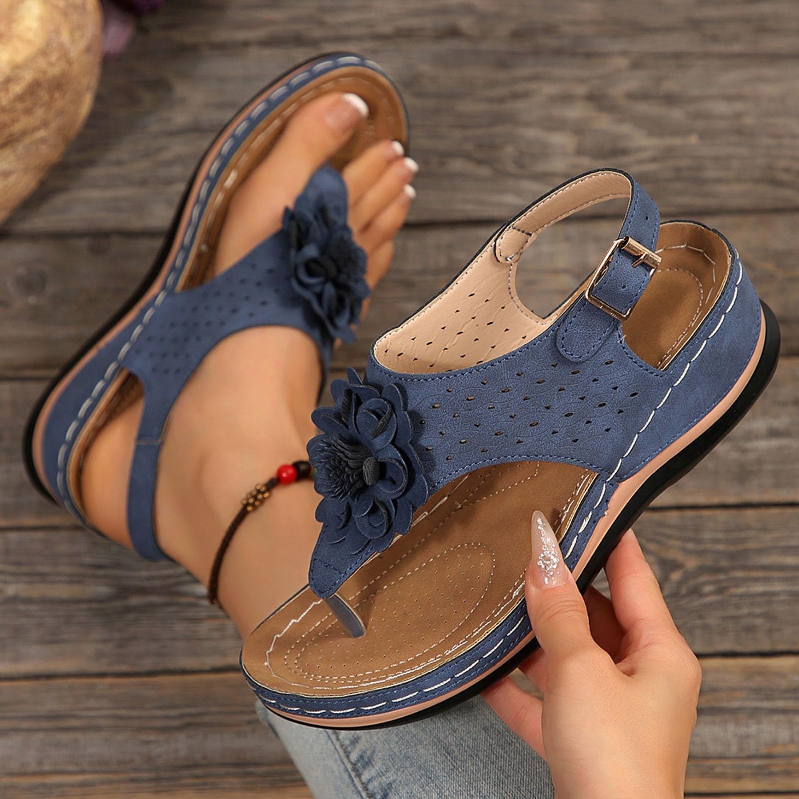 

Ladies casual flip flops with flower sponge cake and seed bottom slippers 43 Темно-синій