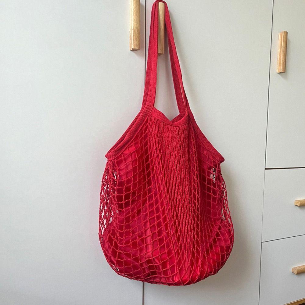Portable Reusable Grocery Bags Fruit Vegetable Net Bag Washable Cotton Mesh String Organic Organizer Handbag Short Handle