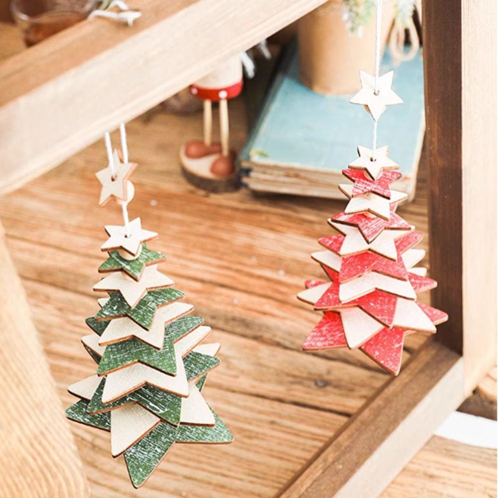 Star Multilayer Christmas Tree Pendant Wooden Christmas Tree Ornaments New Year